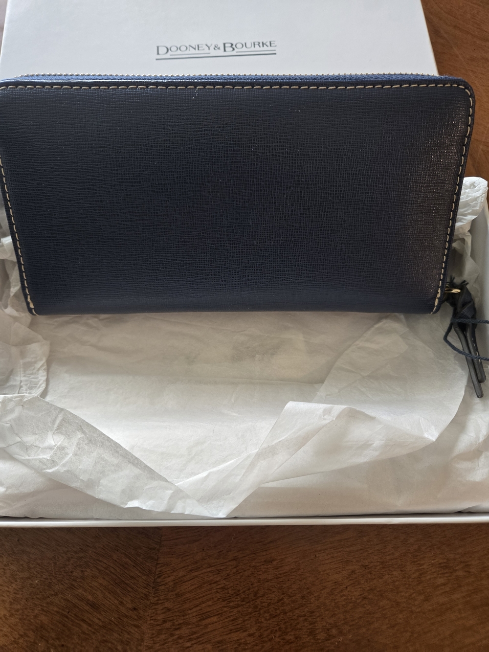 Dooney & Bourke Navy Saffiano Zip Wallet with Gold Plaque - Picture 2 of 4